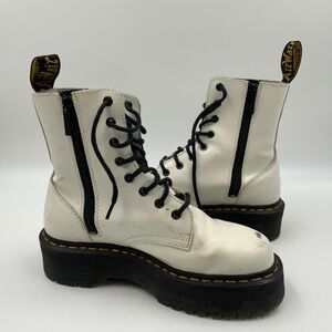 Dr. Martens Jadon Platform Boots White Leather Women's Size US 7 Side Zip